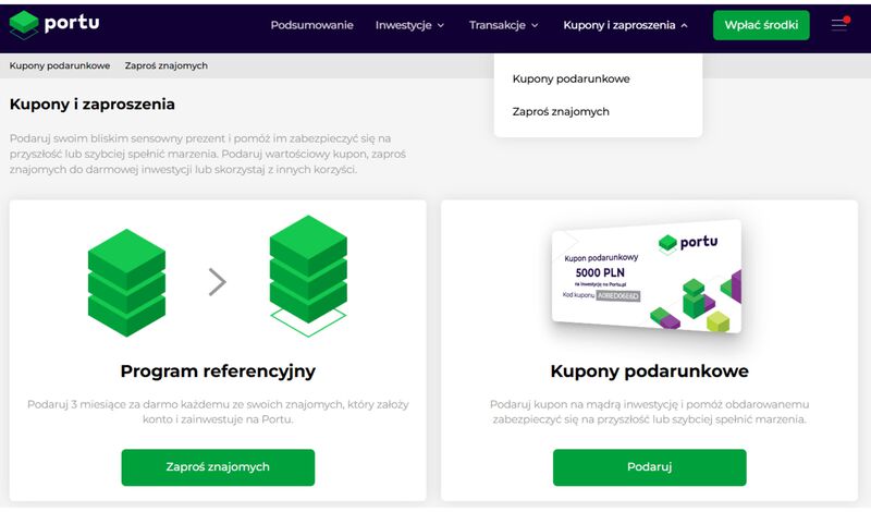Kupony i zaproszenia na Portu dostępne w panelu inwestycyjnym.